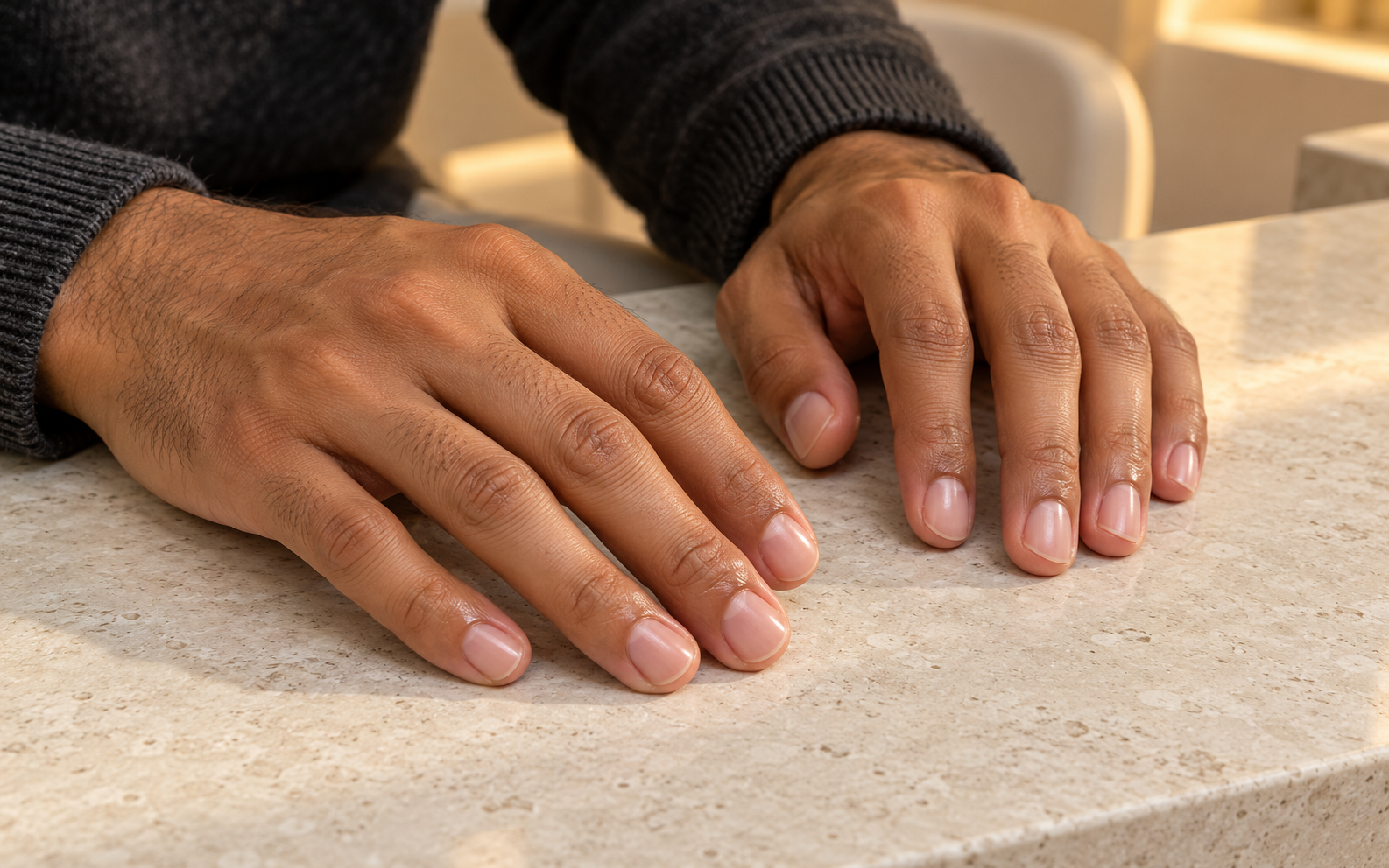 Figure 1.3 — Kunal’s short, natural nails after a gentle massage.